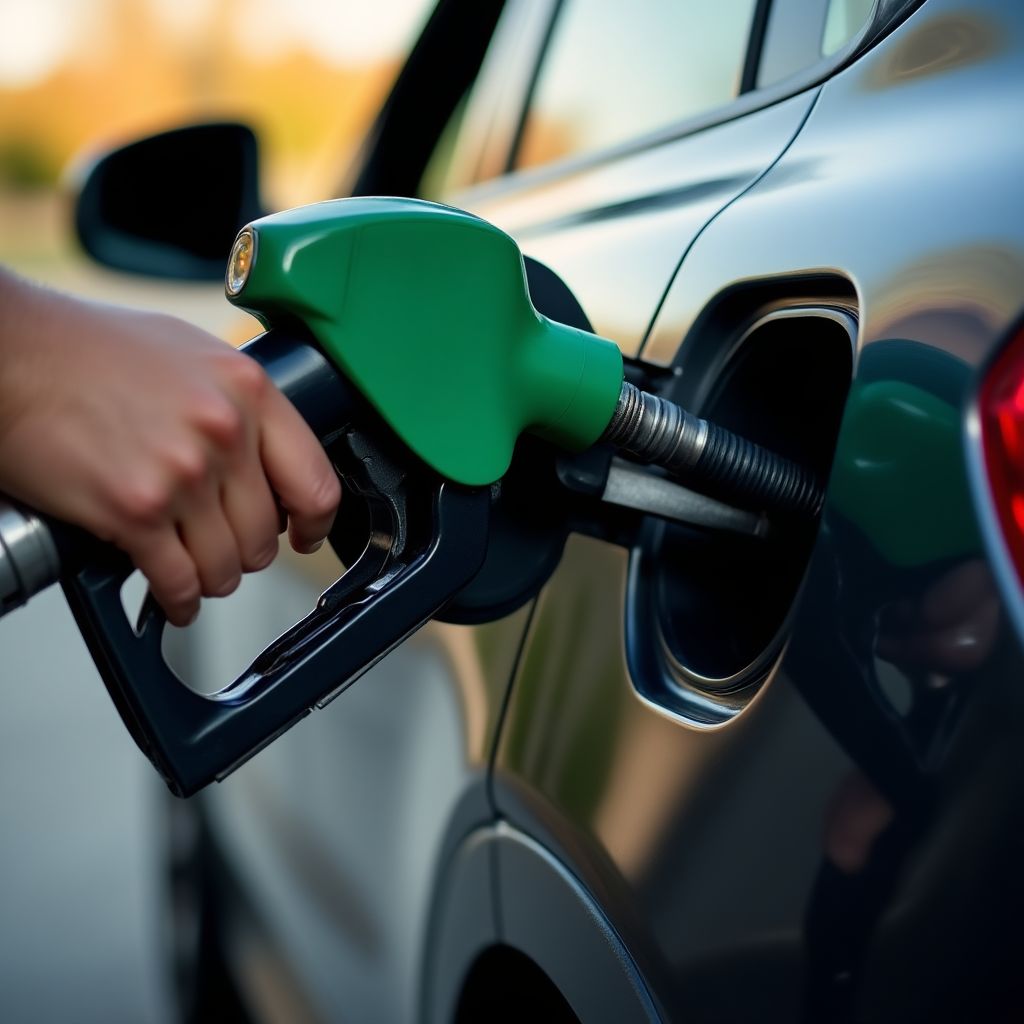 Persona repostando combustible premium